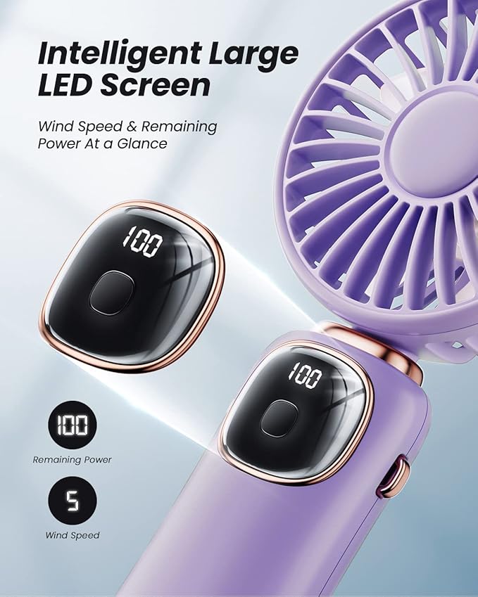 Portable Handheld Fan, 4000mAh Battery Operated 3 in 1 Multifunction Personal Travel Fan with Digital Display,