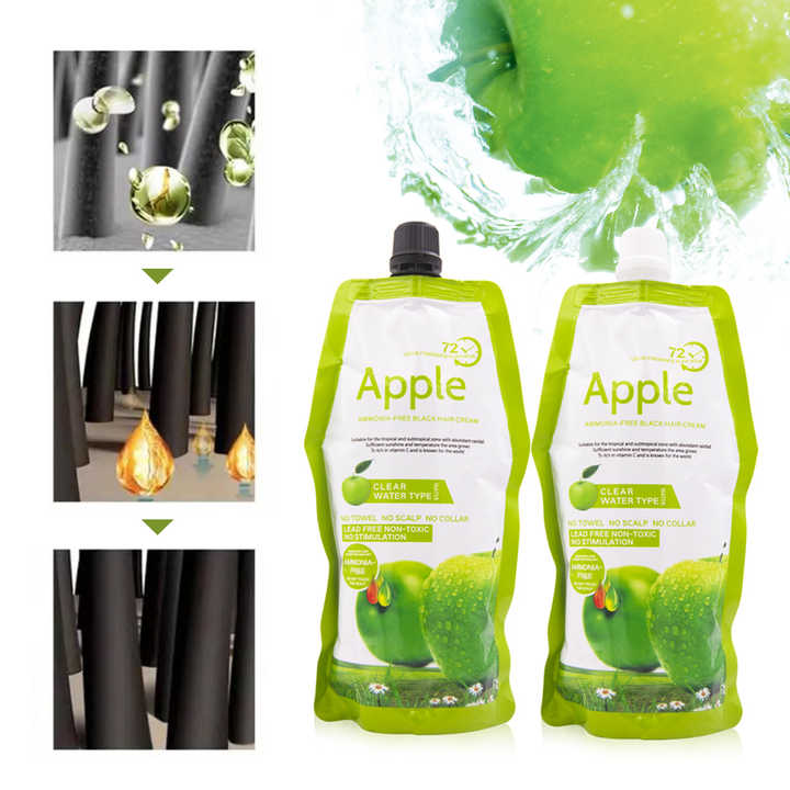 Ammonia Free Apple Fruit Magic Hair Dye Cream Clear Water Type for Men and Women Fast Cover White/Gray Hair Black Hair,