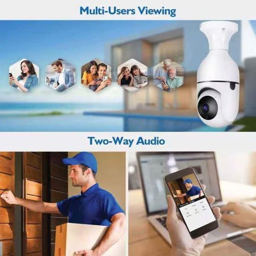 Light Bulb Camera, Home WiFi 360 Degree CCTV Pan IP Camera