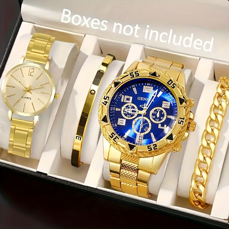 4pcs Couple Quartz Watch and Bracelet Set