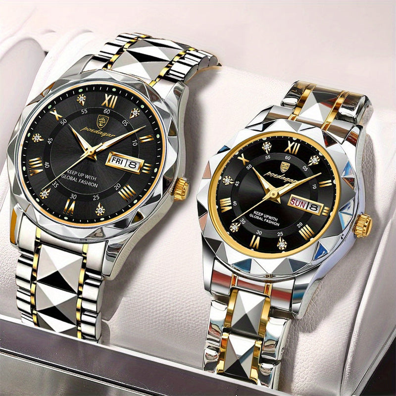 2pcs Couple Watch Set, Multi Functional Fashion Quartz Watch