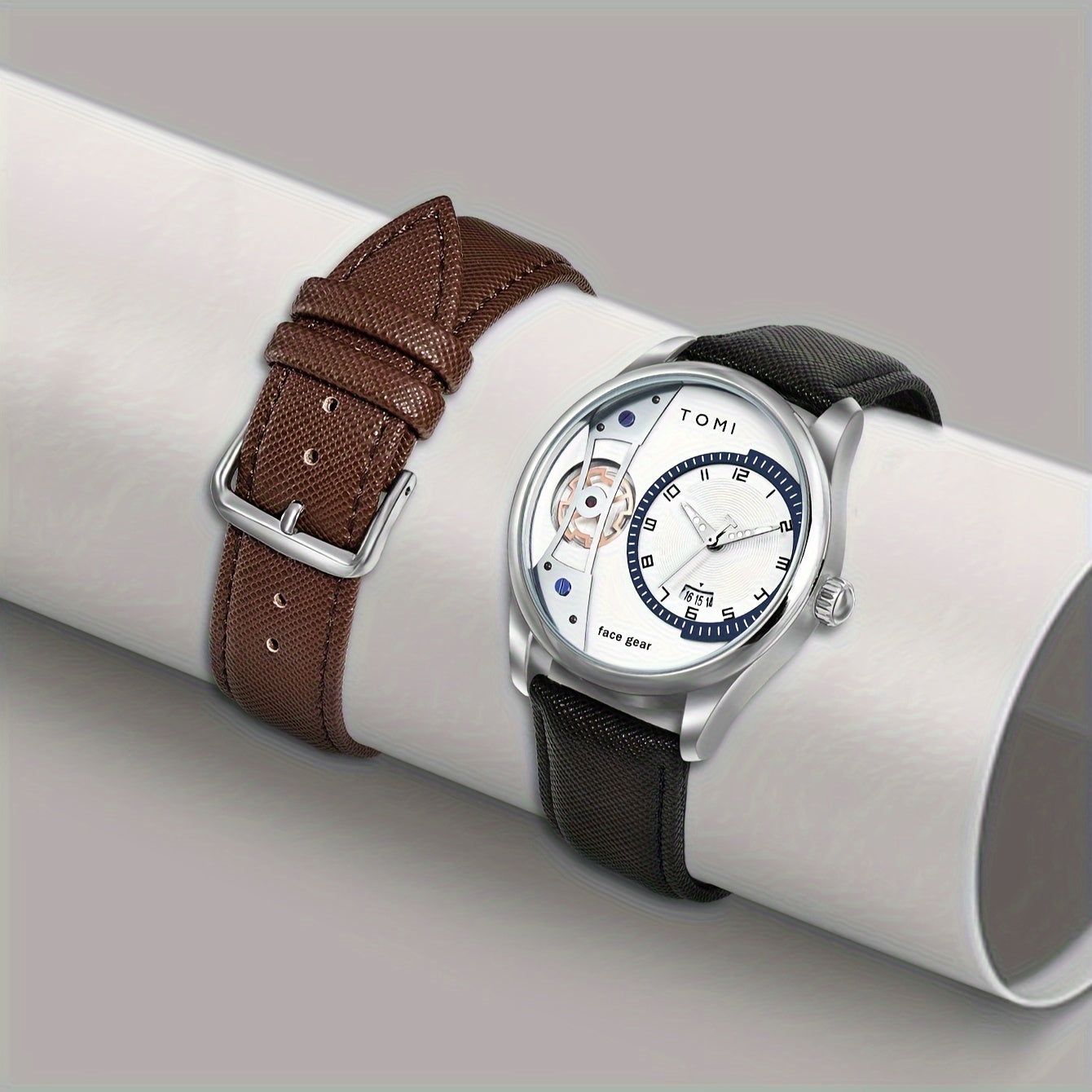 TOMI Men'S Rotating Gear Sweep Second Watch with Replaceable Strap