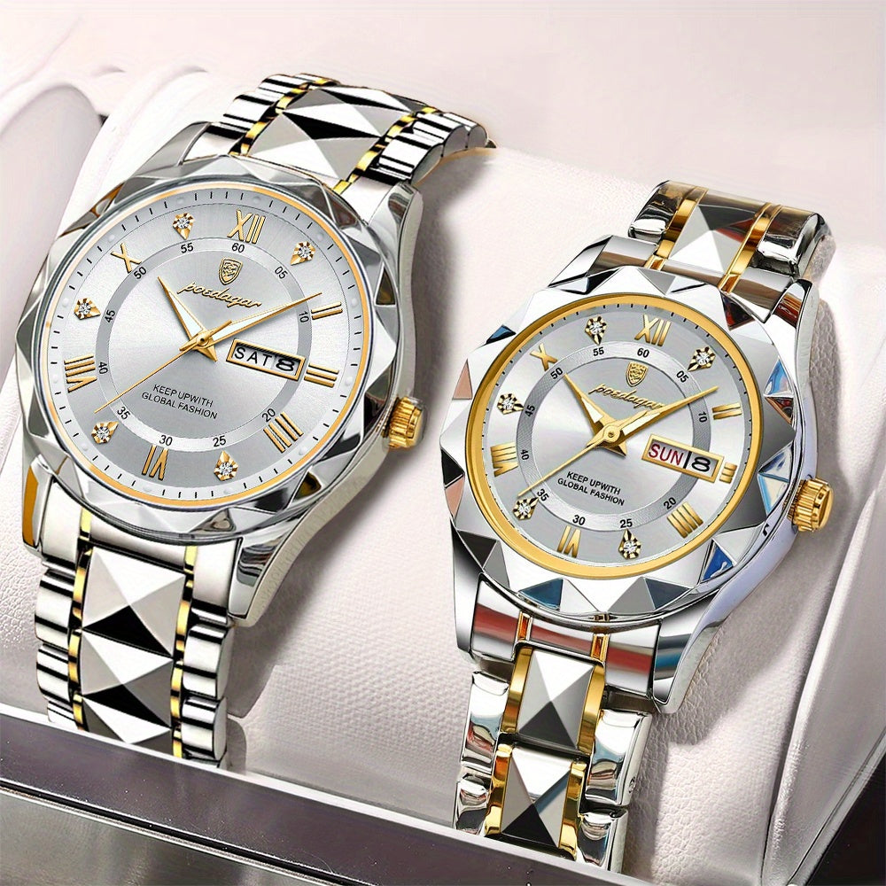 2pcs Couple Watch Set, Multi Functional Fashion Quartz Watch