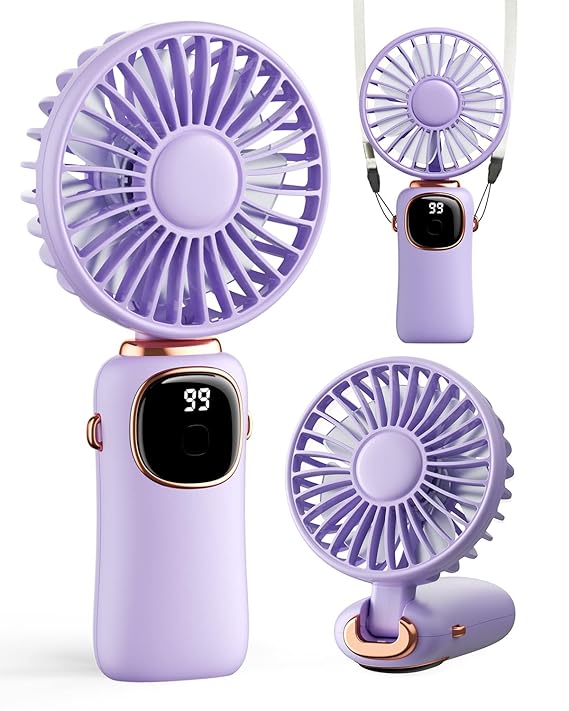 Portable Handheld Fan, 4000mAh Battery Operated 3 in 1 Multifunction Personal Travel Fan with Digital Display,