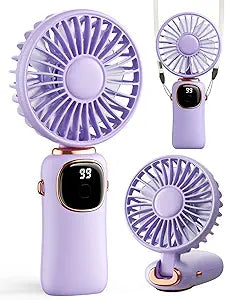 Portable Handheld Fan, 4000mAh Battery Operated 3 in 1 Multifunction Personal Travel Fan with Digital Display,