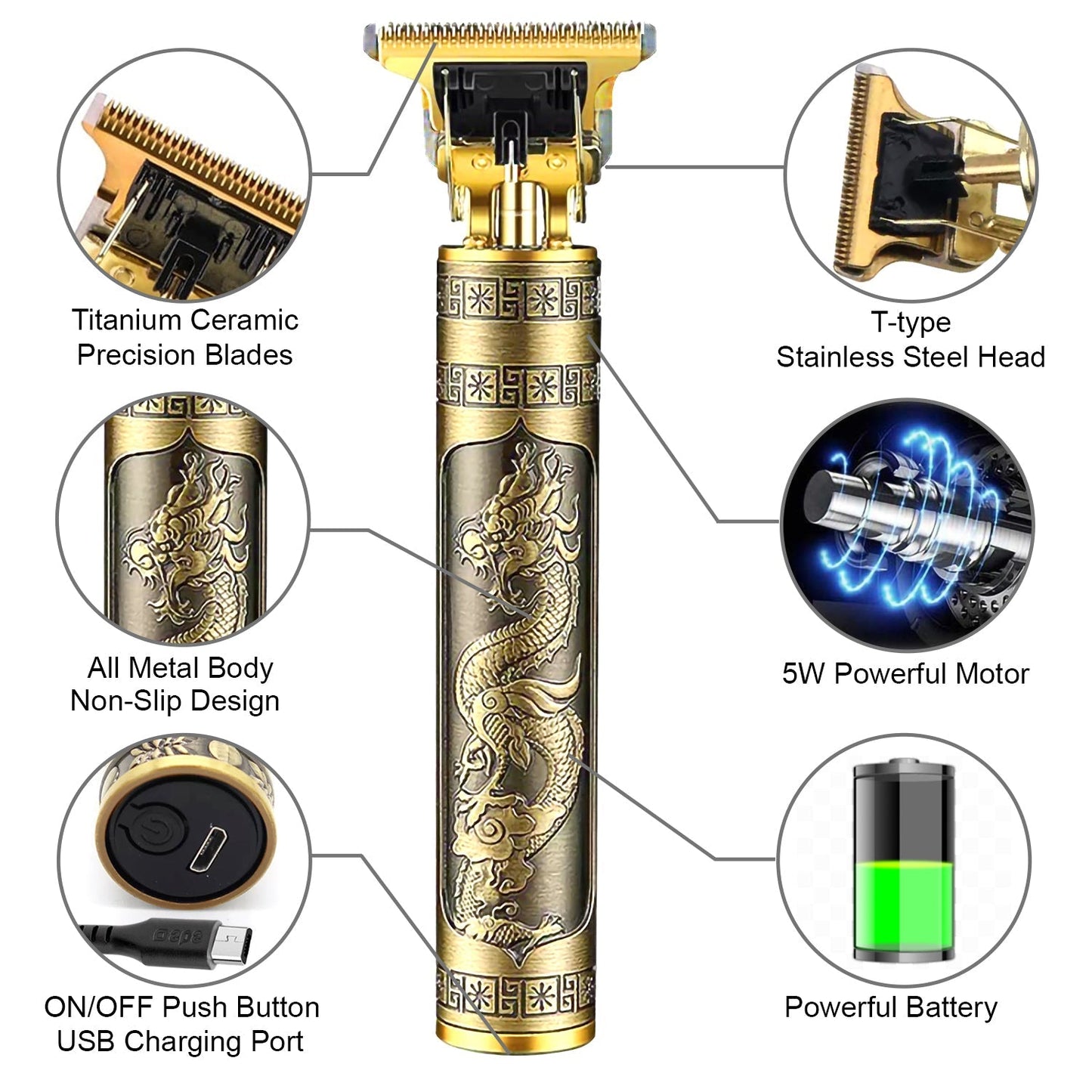 T9 Vintage Hair Trimmer For Men Rechargeable Shaver"