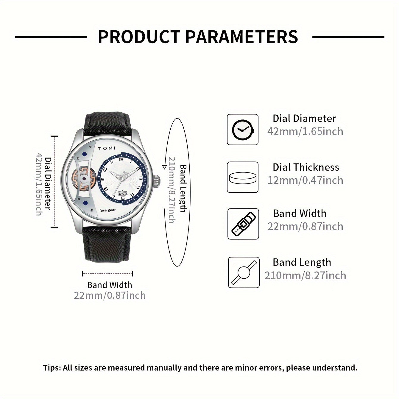 TOMI Men'S Rotating Gear Sweep Second Watch with Replaceable Strap