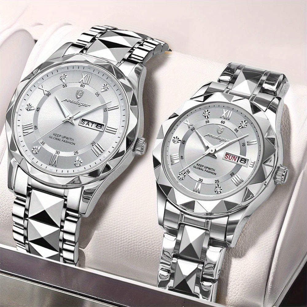 2pcs Couple Watch Set, Multi Functional Fashion Quartz Watch