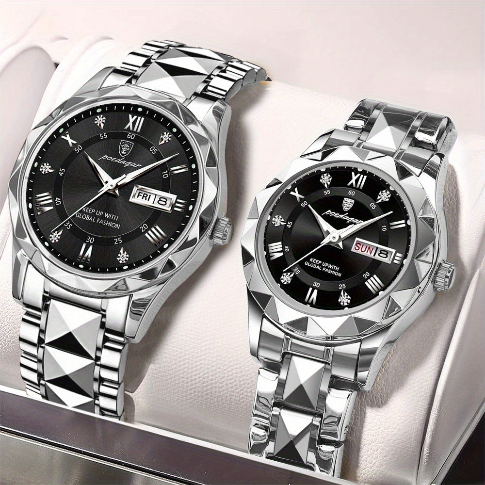 2pcs Couple Watch Set, Multi Functional Fashion Quartz Watch