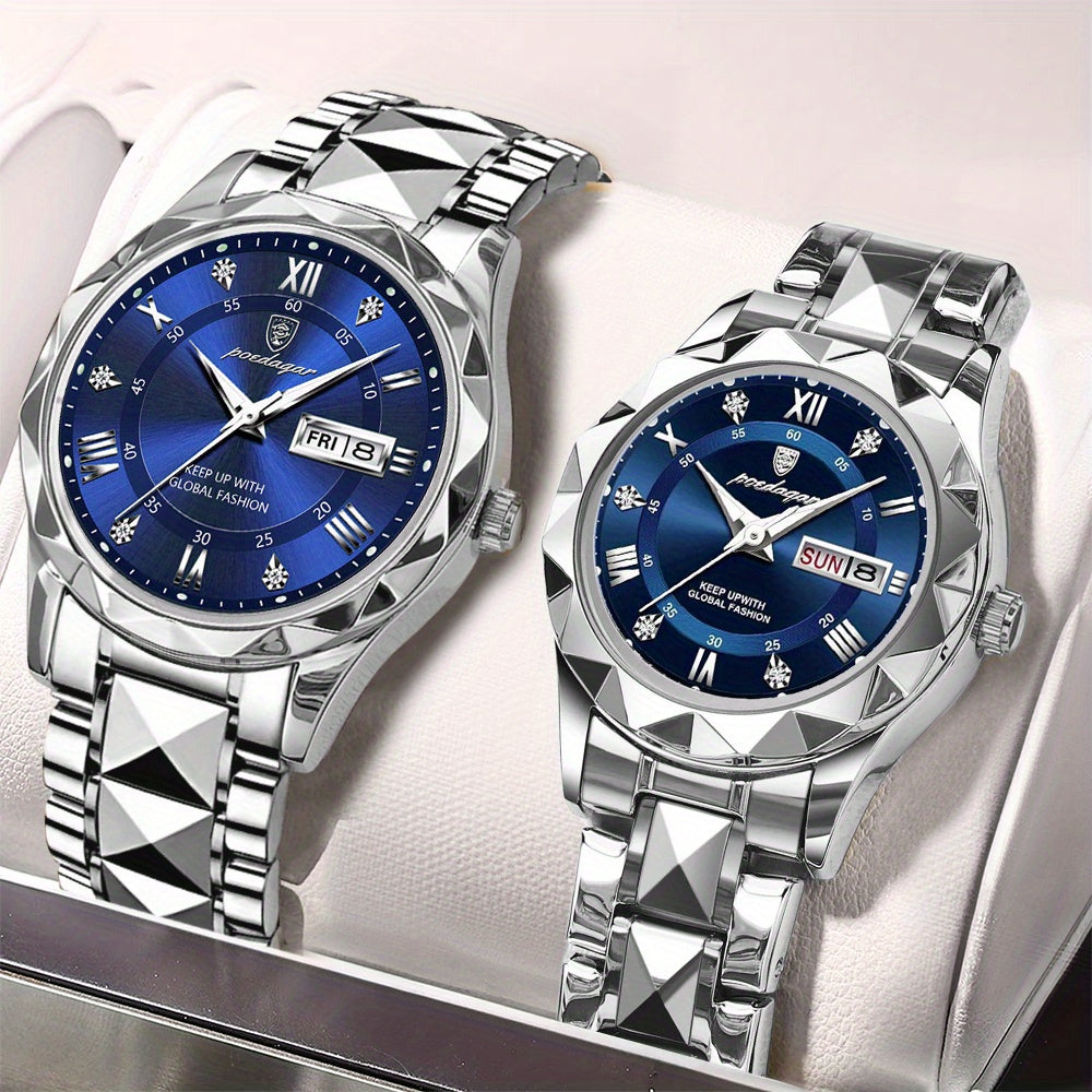 2pcs Couple Watch Set, Multi Functional Fashion Quartz Watch
