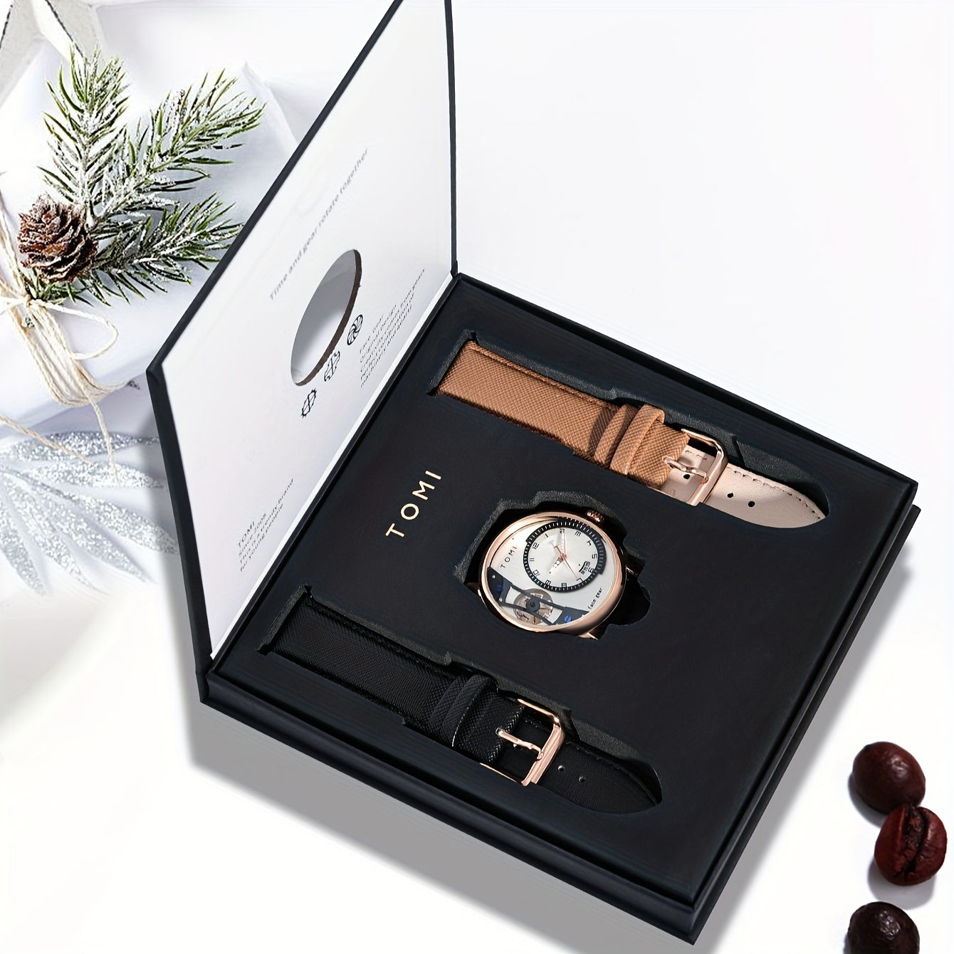 TOMI Men'S Rotating Gear Sweep Second Watch with Replaceable Strap