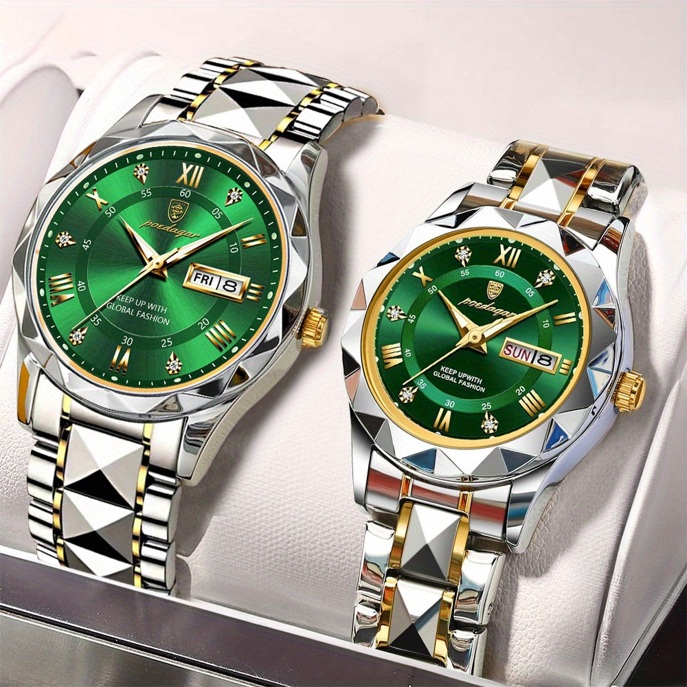 2pcs Couple Watch Set, Multi Functional Fashion Quartz Watch